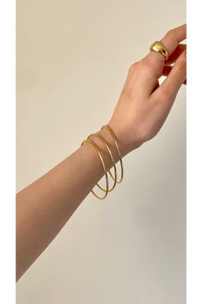 دستبند استیل طلائی زنانه فولاد ( استیل ) کد 735380848