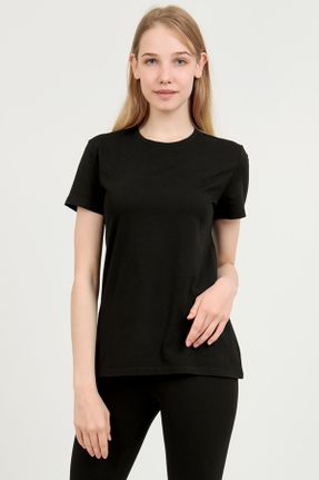تی شرت مشکی زنانه رگولار یقه گرد تکی طراحی کد 742587680