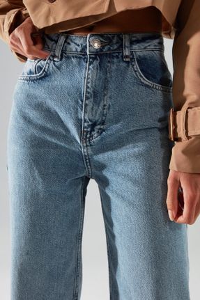 شلوار جین آبی زنانه پاچه گشاد سوپر فاق بلند پنبه (نخی) استاندارد کد 768076807