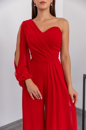 لباس مجلسی قرمز زنانه مخلوط پلی استر آستین استاندارد رگولار یقه هفت آستر دار کد 769094592
