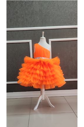 لباس نارنجی بچه گانه بافتنی تور رگولار تک آستین کد 768590685