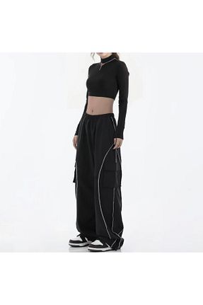 شلوار کرمگن مشکی زنانه ساق پهن DEEFWEAR - کد 769521026