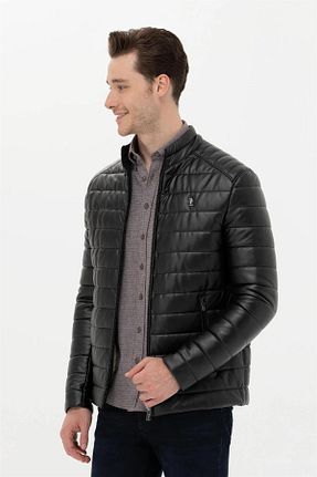 کاپشن مشکی مردانه چرم مصنوعی U.S. Polo Assn. - کد 769281156