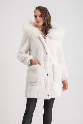 پالتو پشمی سفید زنانه رگولار Leather Club - کد 769826833