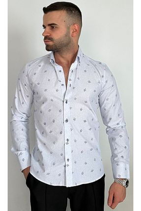 پیراهن آبی مردانه اسلیم فیت OBOYBEYCOLLECTİON - کد 769165609