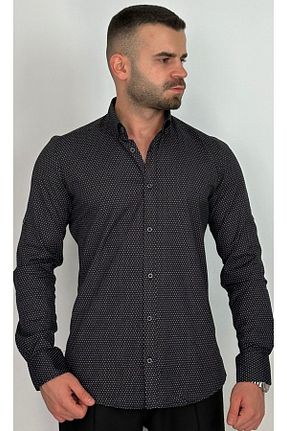 پیراهن مشکی مردانه اسلیم فیت OBOYBEYCOLLECTİON - کد 769193876