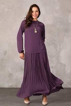 ست بالاتنه و پائین تنه بنفش زنانه بافتنی Esin Işık - کد 769230805