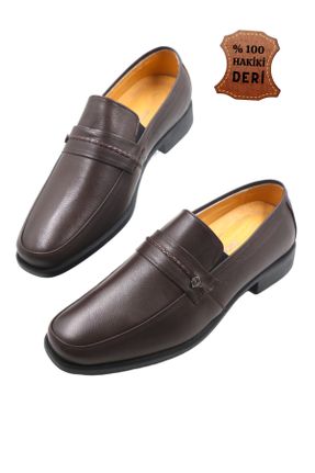 کفش کلاسیک قهوه ای مردانه چرم طبیعی پاشنه کوتاه ( 4 - 1 cm ) پاشنه ساده کد 770052707