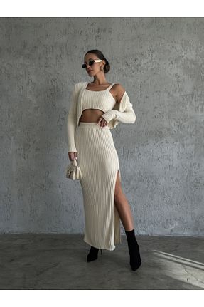 ست بالاتنه و پائین تنه نباتی زنانه بافتنی Elif Özbey Butik - کد 769854306