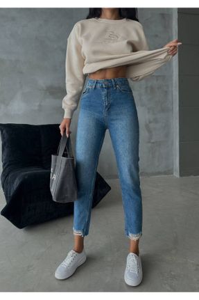 شلوار جین آبی زنانه پاچه ساده فاق بلند جین بلند کد 768968538