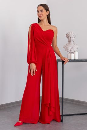 لباس مجلسی قرمز زنانه مخلوط پلی استر آستین استاندارد رگولار یقه هفت آستر دار کد 769094592