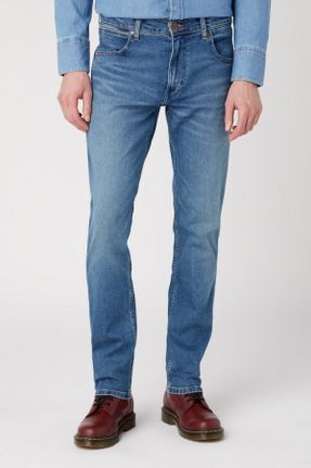شلوار جین آبی مردانه پاچه ساده فاق افتاده پنبه (نخی) ساده کد 769523891