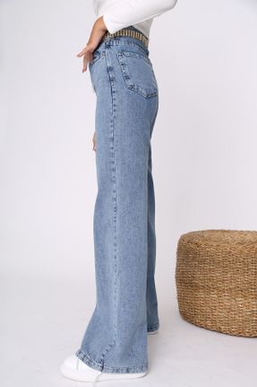 شلوار جین آبی زنانه پاچه گشاد فاق بلند پنبه (نخی) بلند کد 49839619