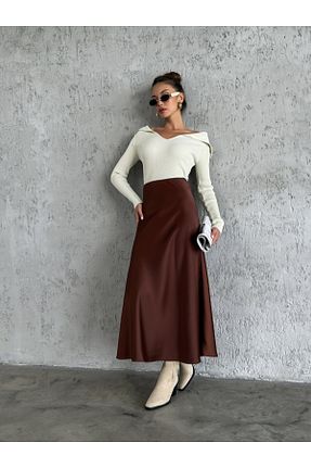 دامن قهوه ای زنانه پارچه Elif Özbey Butik - کد 769851620
