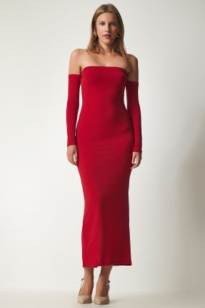 لباس قرمز زنانه بافتنی استراپلز آستین-بلند کد 771153368