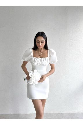 لباس سفید زنانه بافتنی اسلیم فیت آستین-کوتاه کد 675555095