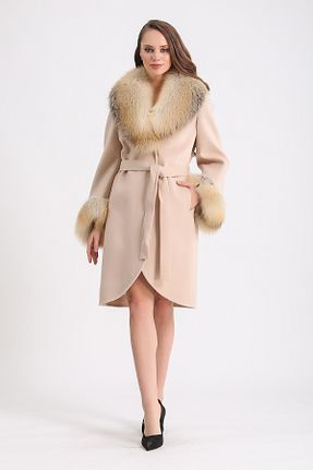 پالتو پشمی بژ زنانه رگولار Leather Club - کد 770775902
