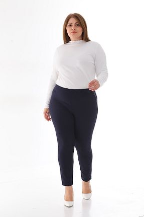شلوار سایز بزرگ سرمه ای زنانه پنبه پلی استر EVS WOMAN - کد 770347166