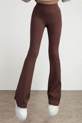 ساق شلواری قهوه ای زنانه بافتنی مخلوط پلی استر Fitted فاق بلند کد 240329272
