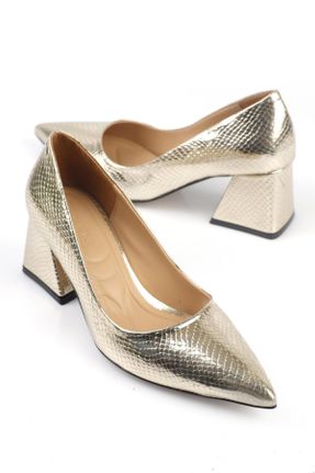 کفش پاشنه بلند کلاسیک طلائی زنانه پاشنه کوتاه ( 4 - 1 cm ) پاشنه ضخیم کد 770971712