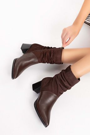 بوت / نیم بوت قهوه ای زنانه چرم خالص Gondol - کد 770687274
