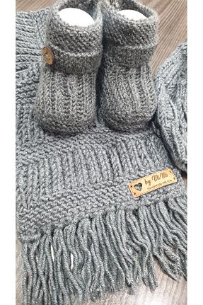 ست شال گردن و کلاه پشمی و دستکش طوسی بچه گانه پنبه ای bymimi - کد 57632583