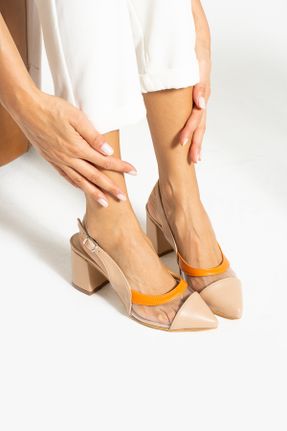 کفش پاشنه بلند کلاسیک بژ زنانه چرم مصنوعی پاشنه ضخیم پاشنه متوسط ( 5 - 9 cm ) کد 771153803