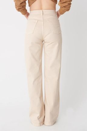 شلوار بژ زنانه جین پاچه گشاد فاق بلند راحت کد 771523544