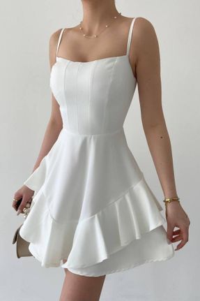 لباس سفید زنانه بافتنی کرپ رگولار بند دار کد 706418837