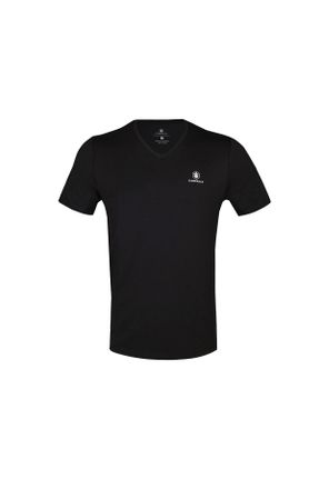 تی شرت مشکی مردانه رگولار یقه هفت کد 705177624