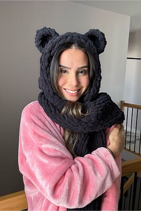ست شال گردن و کلاه پشمی مشکی زنانه پشمی BUBOI KNIT - کد 770293948