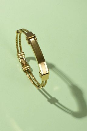 دستبند استیل (فولاد) طلائی مردانه استیل (فولاد) Piggu - کد 770294139