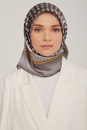 روسری سفید ساتن ابریشم کرپ 90 x 90 طرح هندسی کد 770312914