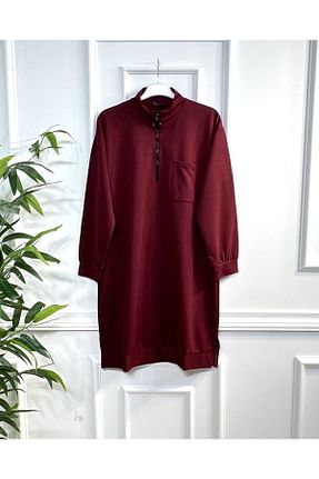 تونیک سایز بزرگ زرشکی زنانه بافت Aşkı Endam - کد 771239375