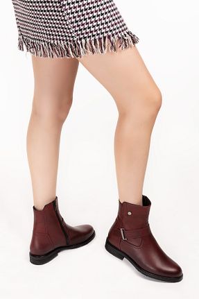 بوت / نیم بوت زرشکی زنانه چرم خالص Elile Shoes - کد 140382754