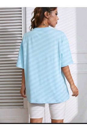 تی شرت آبی زنانه اورسایز یقه گرد پارچه ای تکی کد 755521354