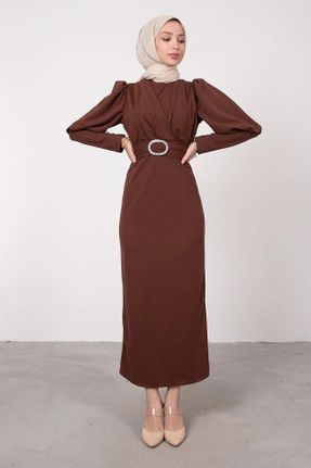 لباس مجلسی قهوه ای زنانه رگولار یقه اسکی آستین استاندارد کد 759722358