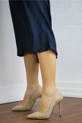 کفش مجلسی بژ زنانه جیر پاشنه بلند ( +10 cm) پاشنه نازک کد 771828617