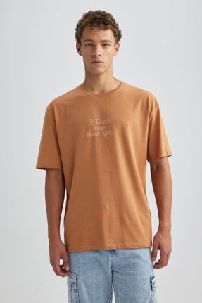 تی شرت نارنجی مردانه اورسایز یقه گرد تکی کد 771911822