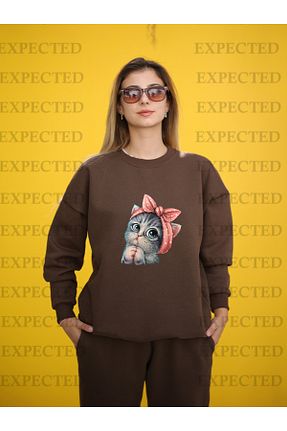 سوئیشرت قهوه ای زنانه چاپی EXPECTED - کد 770444748