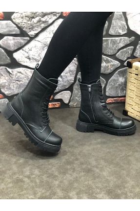 بوت / نیم بوت مشکی زنانه چرم خالص UMUT AYAKKABI - کد 770667509