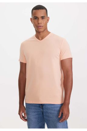 تی شرت نارنجی مردانه رگولار یقه هفت تکی بیسیک کد 771997481
