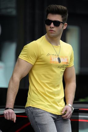 تی شرت زرد مردانه رگولار یقه گرد تکی کد 35184280