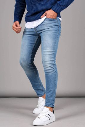 شلوار جین آبی مردانه پاچه تنگ جین اسلیم بلند کد 639963085