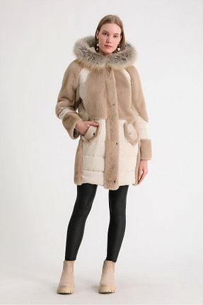 پالتو پشمی بژ زنانه رگولار Leather Club - کد 772295906