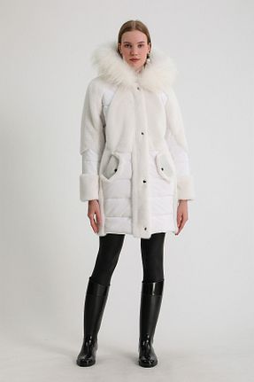 پالتو پشمی سفید زنانه رگولار Leather Club - کد 772296399