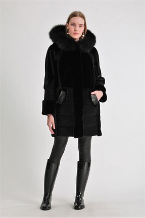 پالتو پشمی مشکی زنانه رگولار Leather Club - کد 772303784