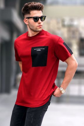 تی شرت زرشکی مردانه رگولار یقه گرد تکی بیسیک کد 314543477