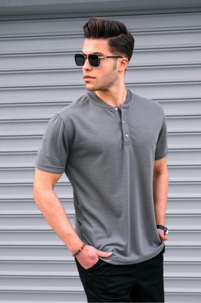 تی شرت طوسی مردانه پلی استر یقه گرد رگولار تکی کد 267601527