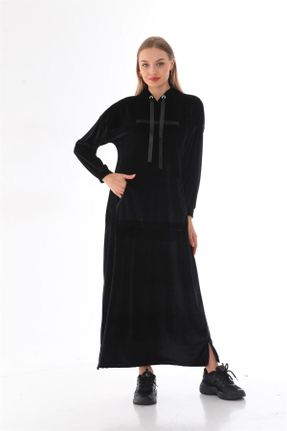 لباس مشکی زنانه بافت پنبه - پلی استر فرم فیت آستین-بلند کد 772597053
